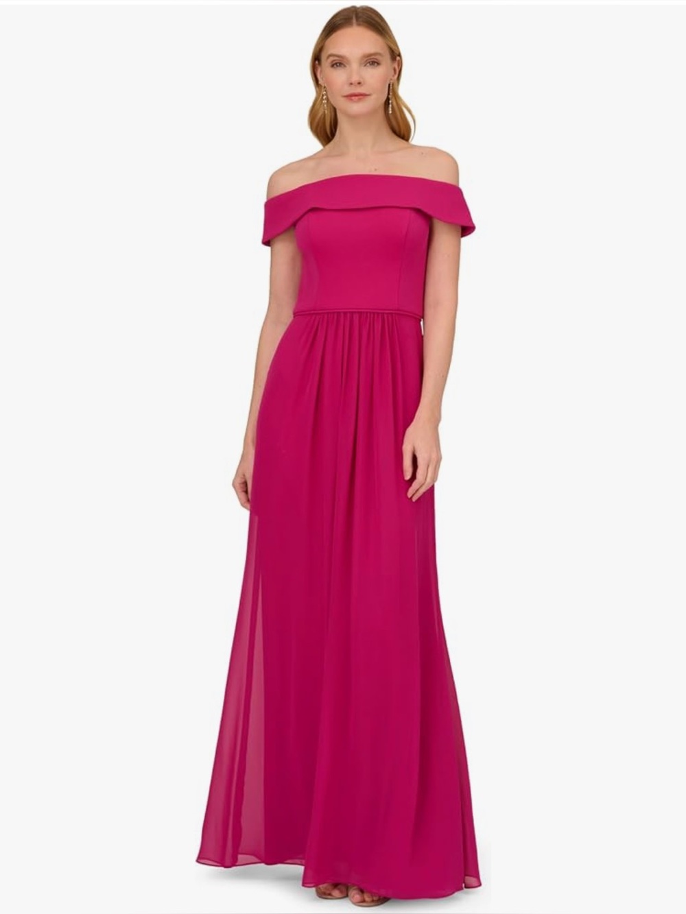 NWT Adrianna Papell Crepe Chiffon Gown Magenta sz 14
